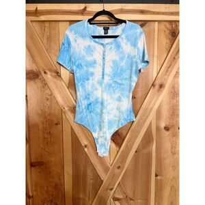 Rue21 Tie Dye Bodysuit 1X Plus Size NWOT Light Blue Y2K Summer One Piece Top